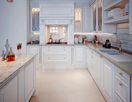 Luksusowe białe drewniane meble kuchenne na wymiar - biała kuchnia dębowa.